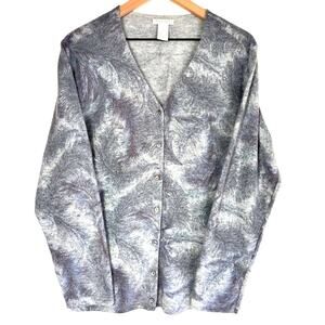 DEAN & WHITE Wool + Angora Cardigan Size 2x Abstract Feather Luxe Quiet Luxury